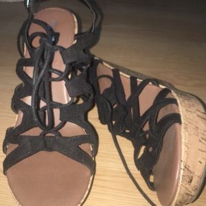 Black lace up wedges